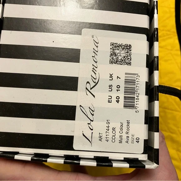 Lola Ramona NIB/ Unworn Colorful Patchwork with Stripe Heel Women's Shoes - Picture 6 of 11